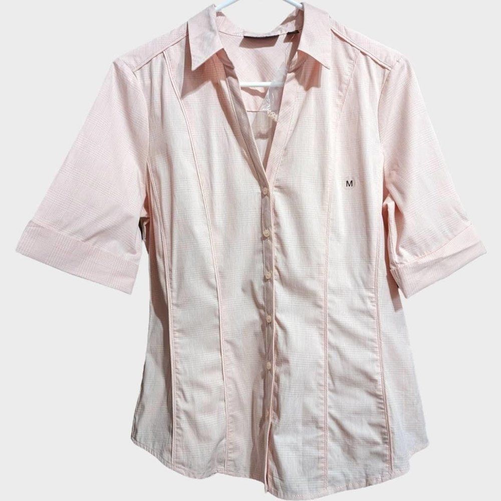 7th Avenue Design Studio New York & Company Button Down Top, Medium, Peach/White